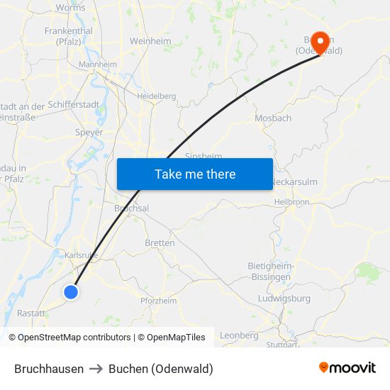 Bruchhausen to Buchen (Odenwald) map