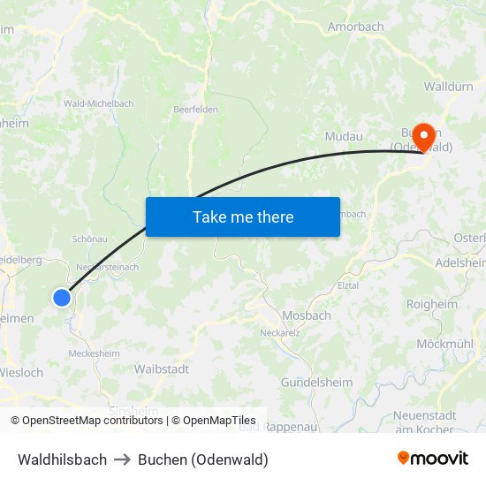 Waldhilsbach to Buchen (Odenwald) map