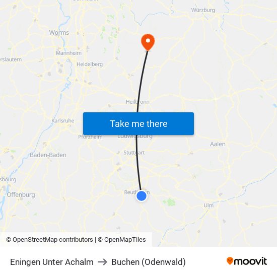 Eningen Unter Achalm to Buchen (Odenwald) map