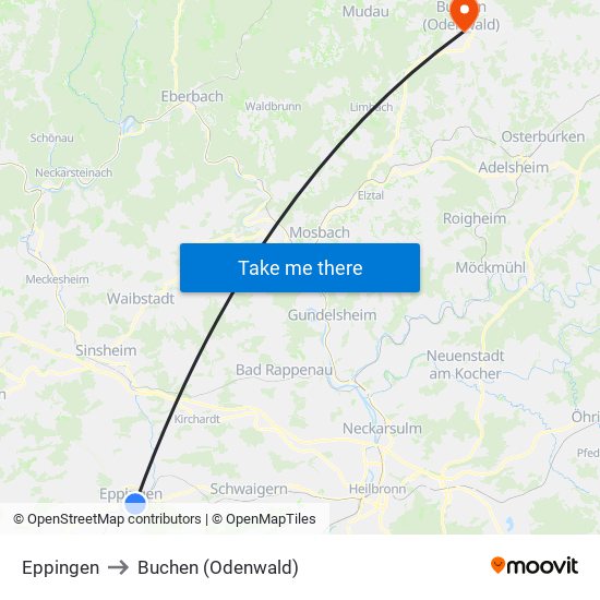 Eppingen to Buchen (Odenwald) map