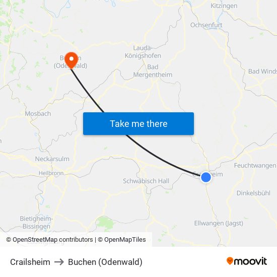 Crailsheim to Buchen (Odenwald) map