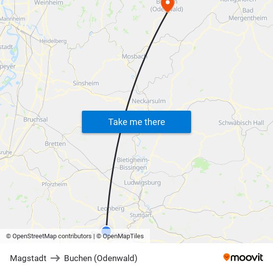 Magstadt to Buchen (Odenwald) map