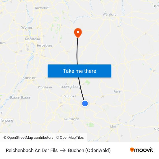 Reichenbach An Der Fils to Buchen (Odenwald) map