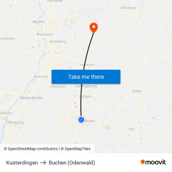 Kusterdingen to Buchen (Odenwald) map