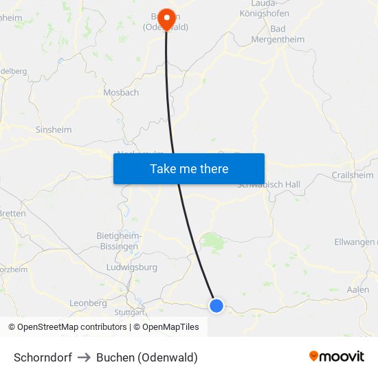 Schorndorf to Buchen (Odenwald) map