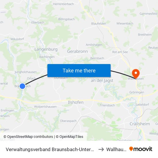 Verwaltungsverband Braunsbach-Untermünkheim to Wallhausen map