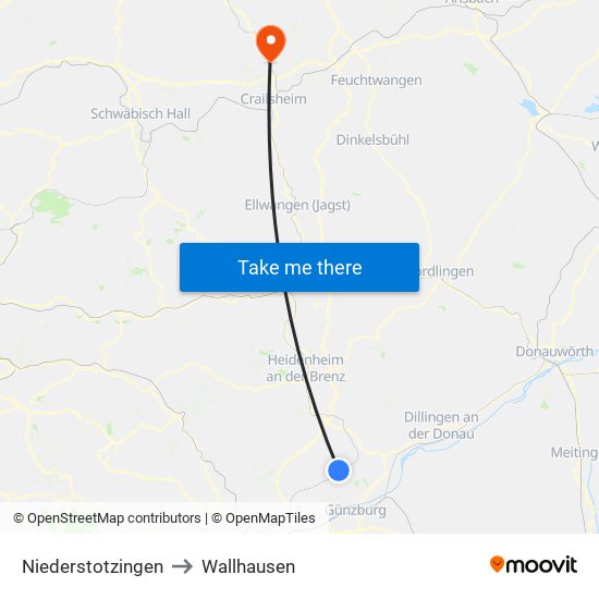 Niederstotzingen to Wallhausen map