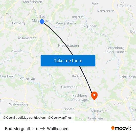 Bad Mergentheim to Wallhausen map