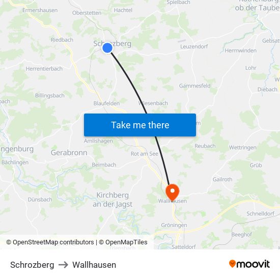 Schrozberg to Wallhausen map