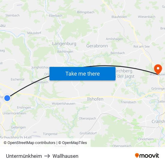 Untermünkheim to Wallhausen map