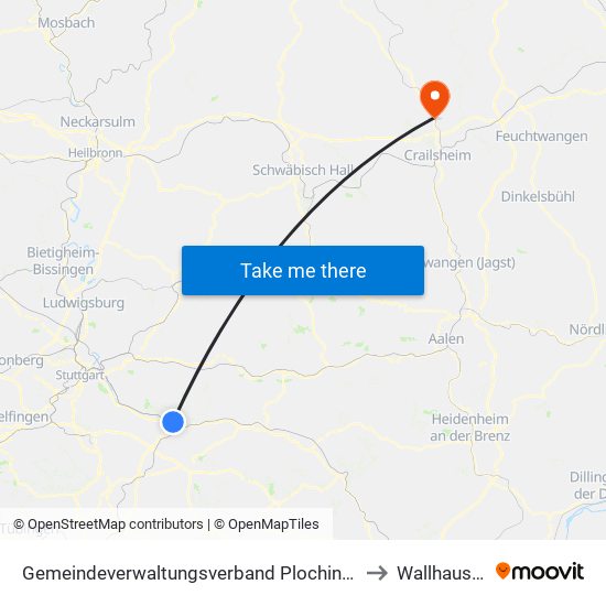 Gemeindeverwaltungsverband Plochingen to Wallhausen map