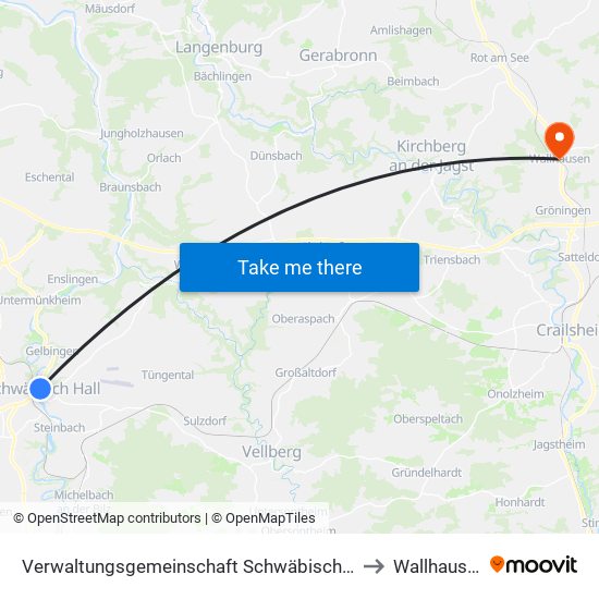 Verwaltungsgemeinschaft Schwäbisch Hall to Wallhausen map
