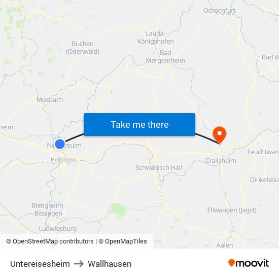 Untereisesheim to Wallhausen map