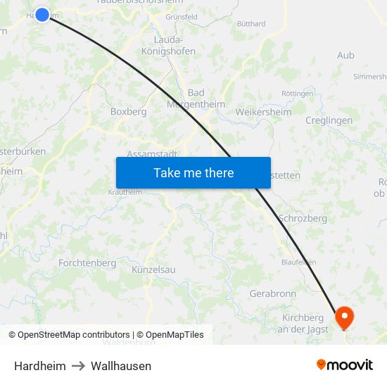 Hardheim to Wallhausen map