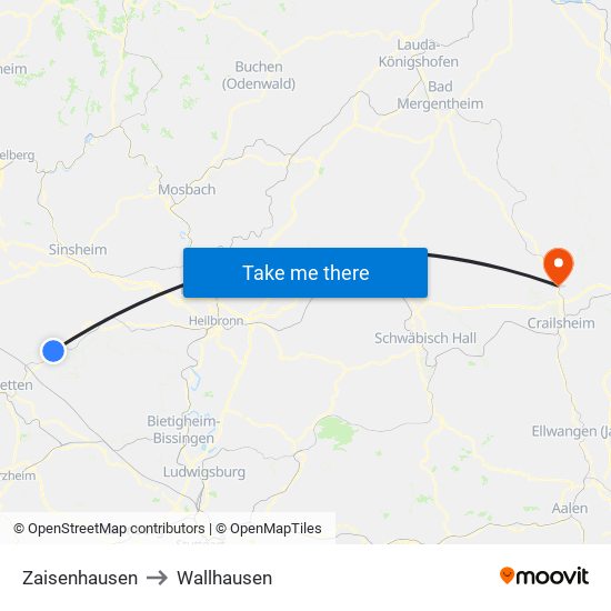 Zaisenhausen to Wallhausen map