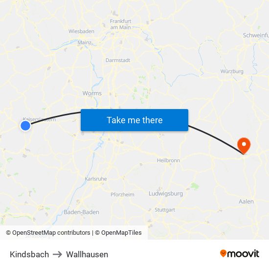 Kindsbach to Wallhausen map