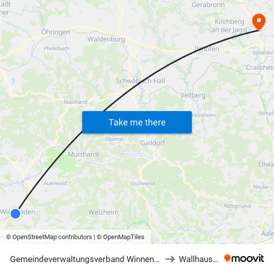 Gemeindeverwaltungsverband Winnenden to Wallhausen map