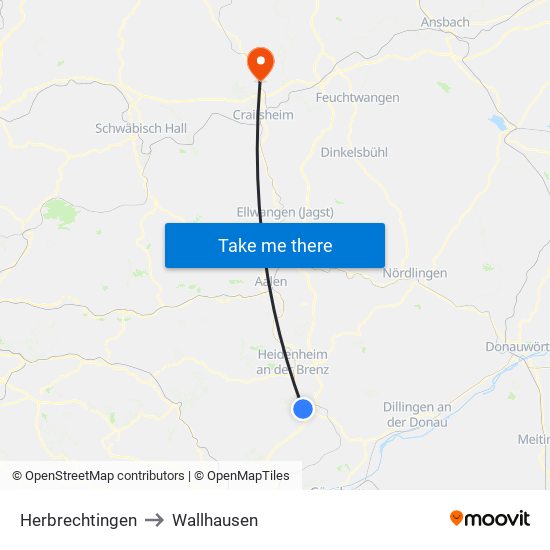 Herbrechtingen to Wallhausen map