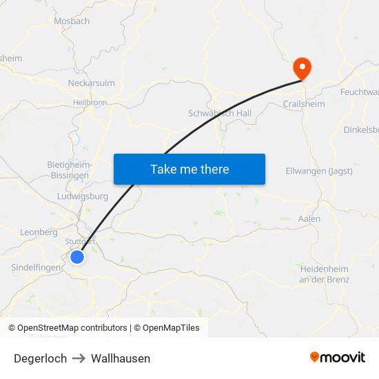 Degerloch to Wallhausen map