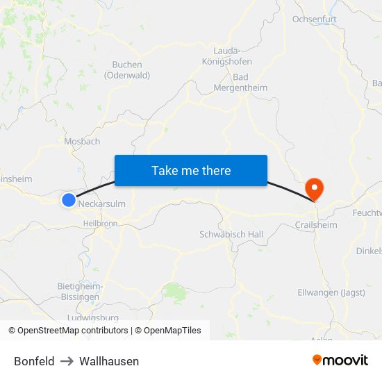 Bonfeld to Wallhausen map