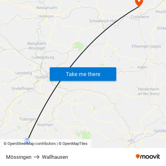 Mössingen to Wallhausen map