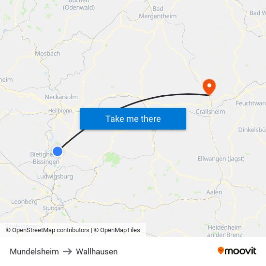 Mundelsheim to Wallhausen map