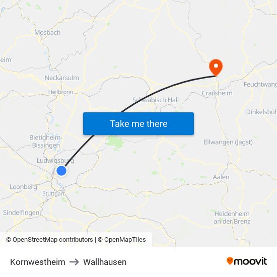 Kornwestheim to Wallhausen map