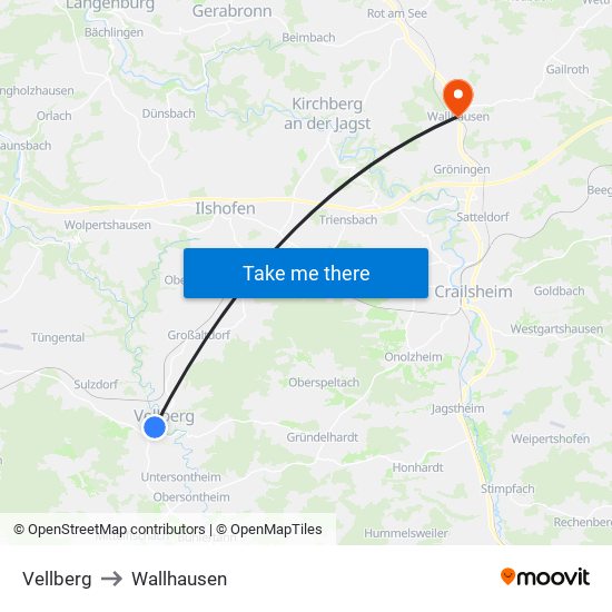 Vellberg to Wallhausen map