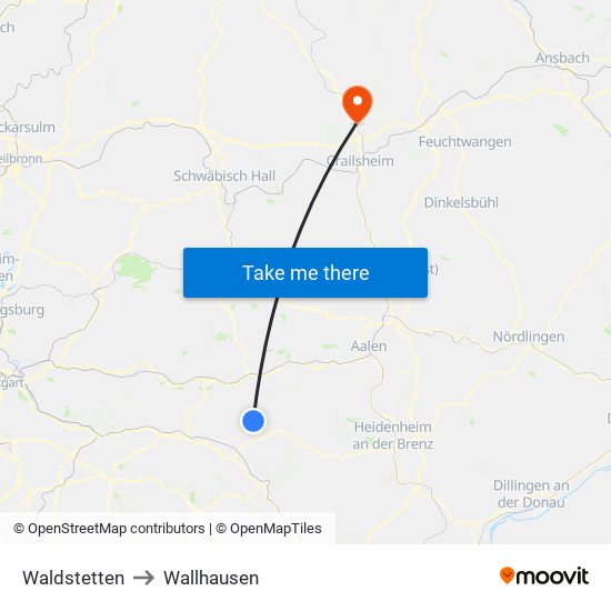 Waldstetten to Wallhausen map