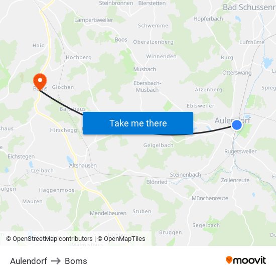 Aulendorf to Boms map