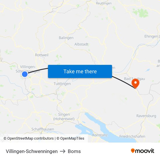 Villingen-Schwenningen to Boms map