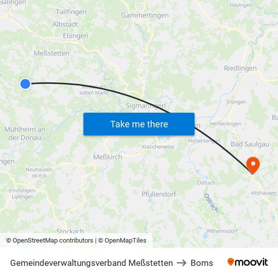 Gemeindeverwaltungsverband Meßstetten to Boms map