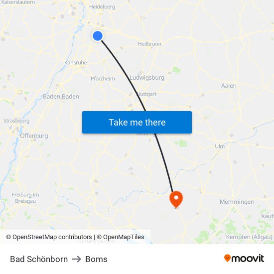 Bad Schönborn to Boms map