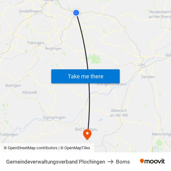 Gemeindeverwaltungsverband Plochingen to Boms map