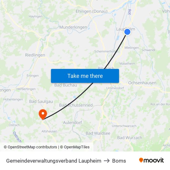 Gemeindeverwaltungsverband Laupheim to Boms map