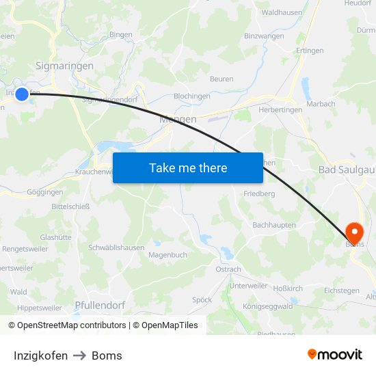 Inzigkofen to Boms map