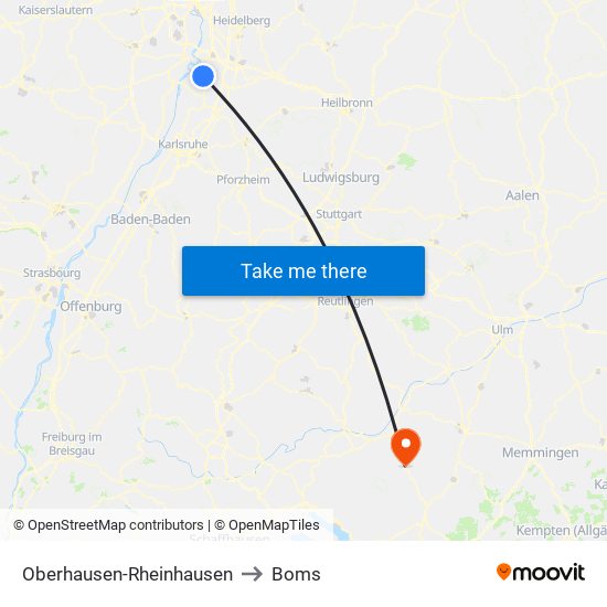 Oberhausen-Rheinhausen to Boms map