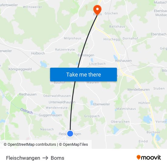Fleischwangen to Boms map