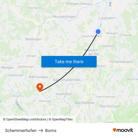 Schemmerhofen to Boms map