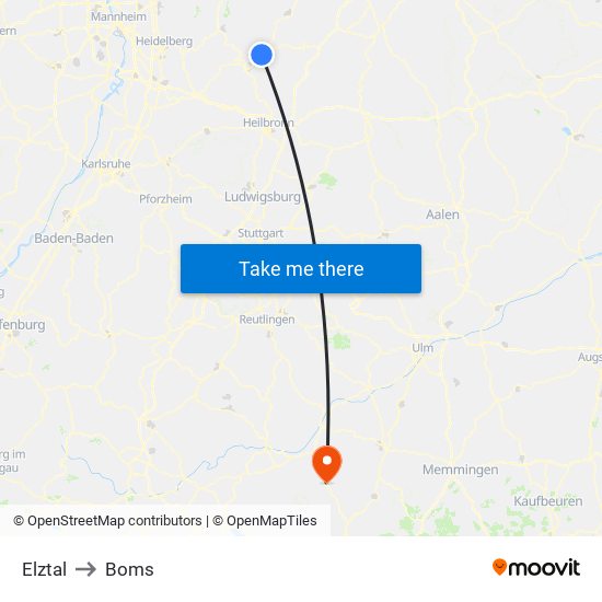 Elztal to Boms map