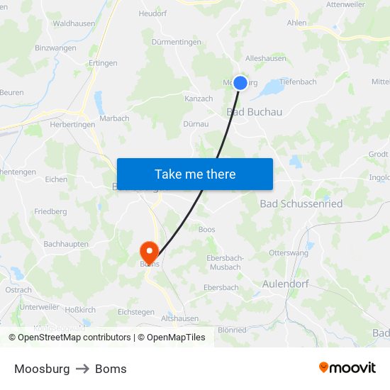 Moosburg to Boms map