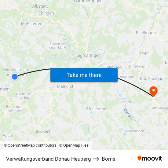 Verwaltungsverband Donau-Heuberg to Boms map