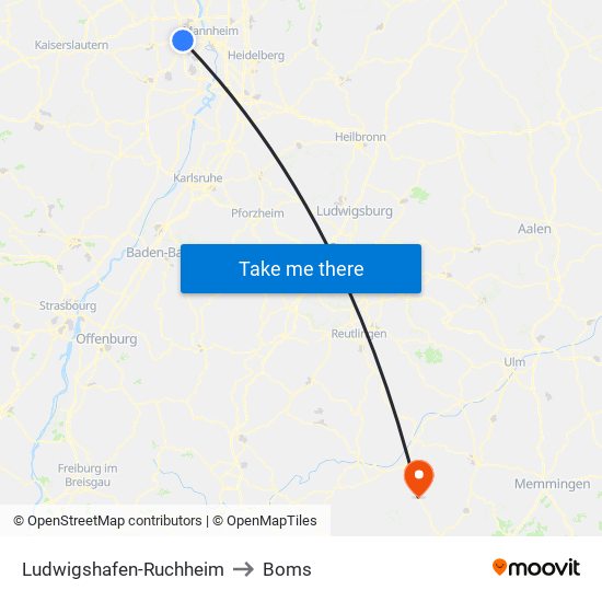 Ludwigshafen-Ruchheim to Boms map