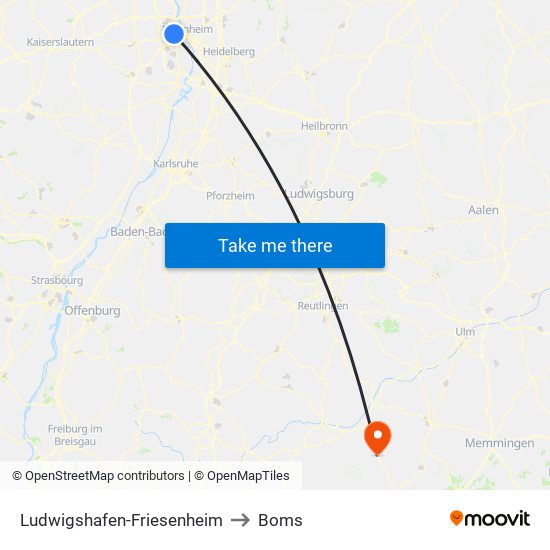 Ludwigshafen-Friesenheim to Boms map