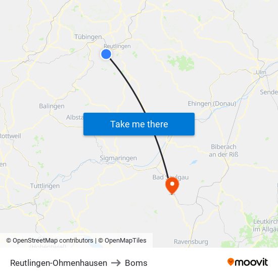 Reutlingen-Ohmenhausen to Boms map