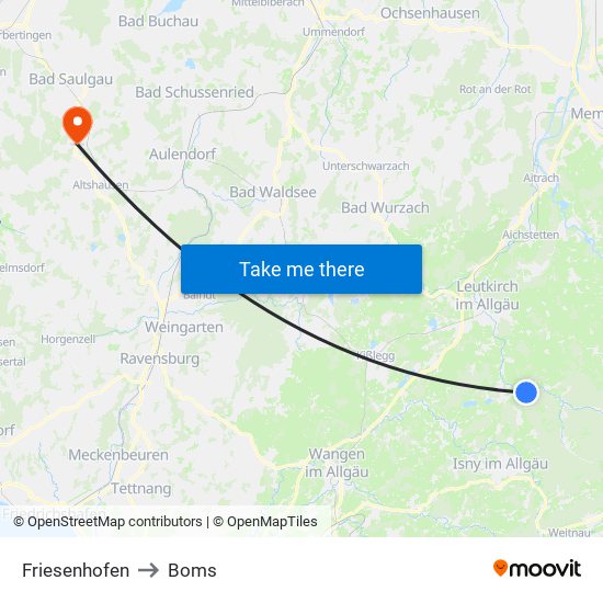 Friesenhofen to Boms map
