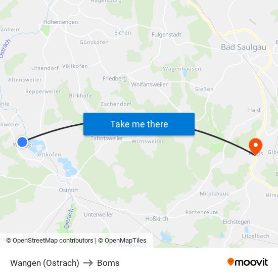 Wangen (Ostrach) to Boms map