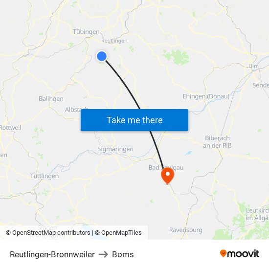 Reutlingen-Bronnweiler to Boms map