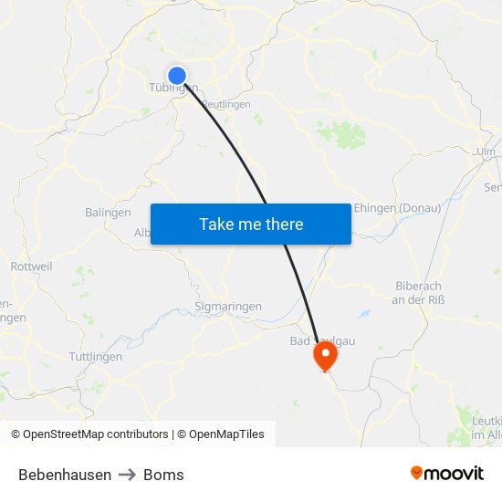 Bebenhausen to Boms map