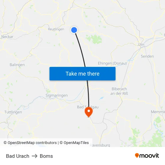Bad Urach to Boms map